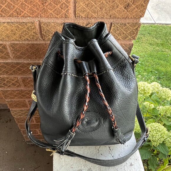 Dooney & Bourke Vintage Teton Rare All SBlack Large Drawstring Bucket Bag Unisex - Picture 1 of 9